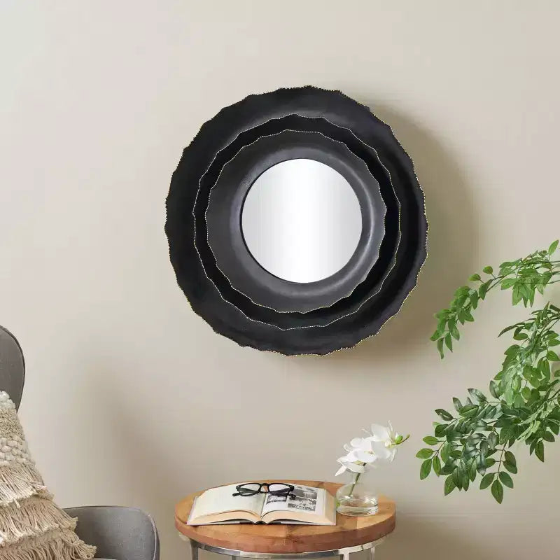 Miroir Mural Rond en Métal avec Cadre Floral Superposé : Fer Forgé Contemporain, Aucun Assemblage Requis