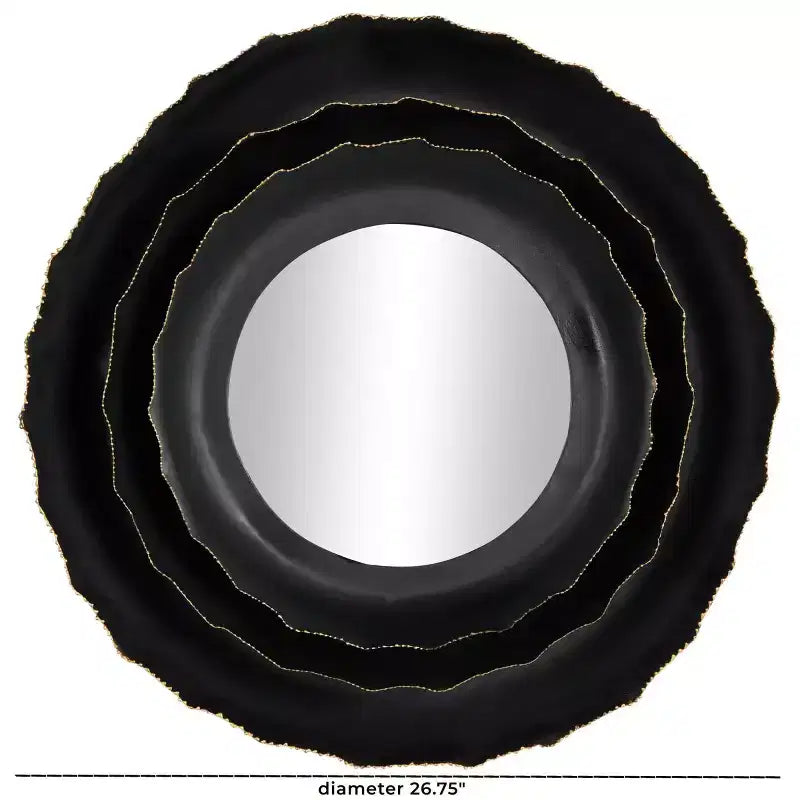 Miroir Mural Rond en Métal avec Cadre Floral Superposé : Fer Forgé Contemporain, Aucun Assemblage Requis