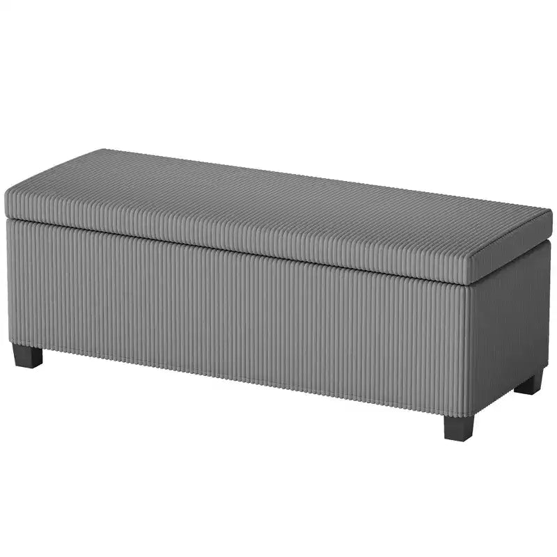 Banc Ottoman de Rangement de 112 cm, Repose-Pieds en Velours Côtelé Bout de Lit avec Couvercle, Pieds, Coffre de Rangement pour Salon, Chambre, Entrée, Gris