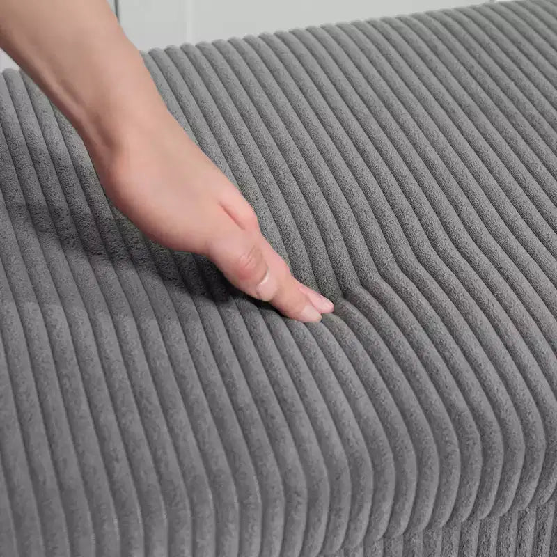 Banc Ottoman de Rangement de 112 cm, Repose-Pieds en Velours Côtelé Bout de Lit avec Couvercle, Pieds, Coffre de Rangement pour Salon, Chambre, Entrée, Gris