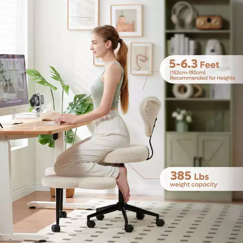 Chaise de bureau ergonomique entrecroisée, Chaise de méditation réglable en hauteur, Pivotante à 360°, Support lombaire, Chaise de travail et de bureau