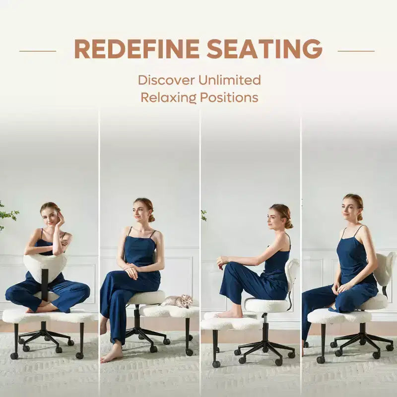 Chaise de bureau ergonomique entrecroisée, Chaise de méditation réglable en hauteur, Pivotante à 360°, Support lombaire, Chaise de travail et de bureau