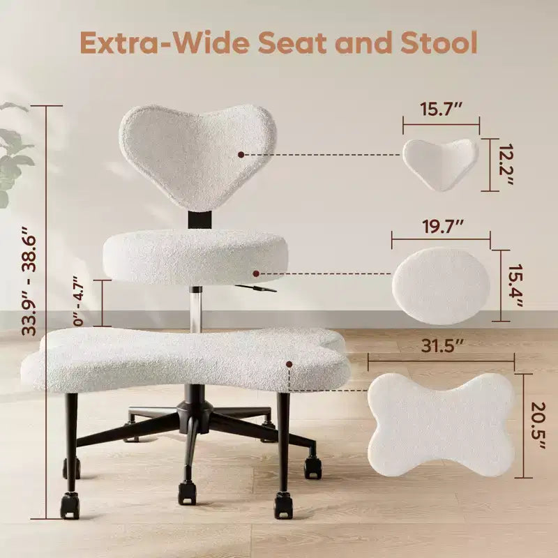 Chaise de bureau ergonomique entrecroisée, Chaise de méditation réglable en hauteur, Pivotante à 360°, Support lombaire, Chaise de travail et de bureau
