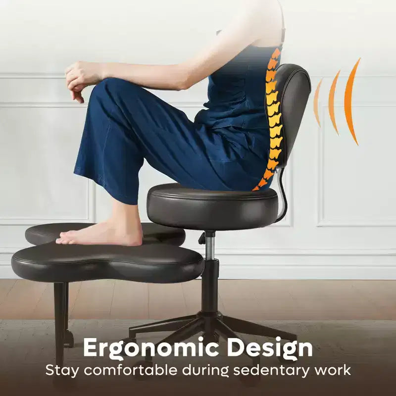 Chaise de bureau ergonomique entrecroisée, Chaise de méditation réglable en hauteur, Pivotante à 360°, Support lombaire, Chaise de travail et de bureau