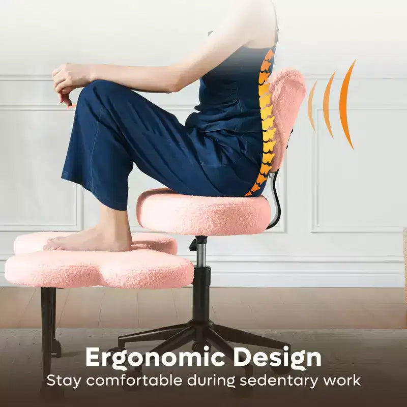 Chaise de bureau ergonomique entrecroisée, Chaise de méditation réglable en hauteur, Pivotante à 360°, Support lombaire, Chaise de travail et de bureau