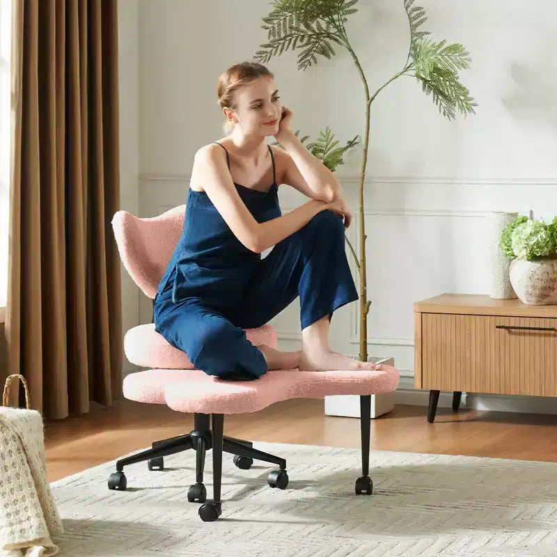 Chaise de bureau ergonomique entrecroisée, Chaise de méditation réglable en hauteur, Pivotante à 360°, Support lombaire, Chaise de travail et de bureau