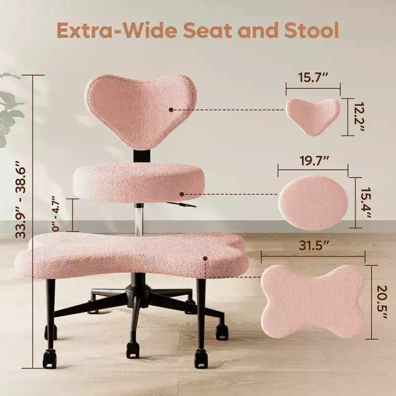 Chaise de bureau ergonomique entrecroisée, Chaise de méditation réglable en hauteur, Pivotante à 360°, Support lombaire, Chaise de travail et de bureau