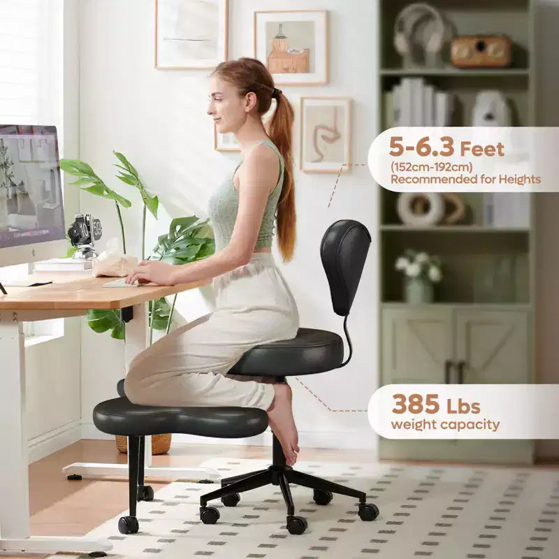 Chaise de bureau ergonomique entrecroisée, Chaise de méditation réglable en hauteur, Pivotante à 360°, Support lombaire, Chaise de travail et de bureau