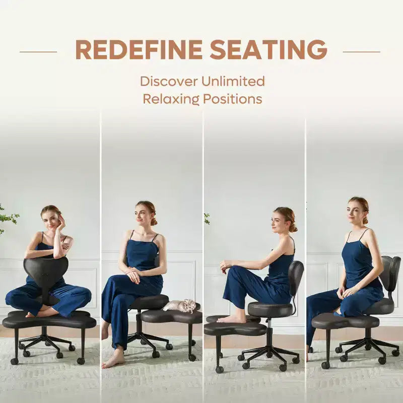Chaise de bureau ergonomique entrecroisée, Chaise de méditation réglable en hauteur, Pivotante à 360°, Support lombaire, Chaise de travail et de bureau