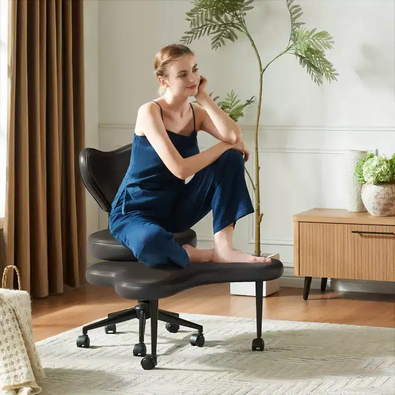 Chaise de bureau ergonomique entrecroisée, Chaise de méditation réglable en hauteur, Pivotante à 360°, Support lombaire, Chaise de travail et de bureau