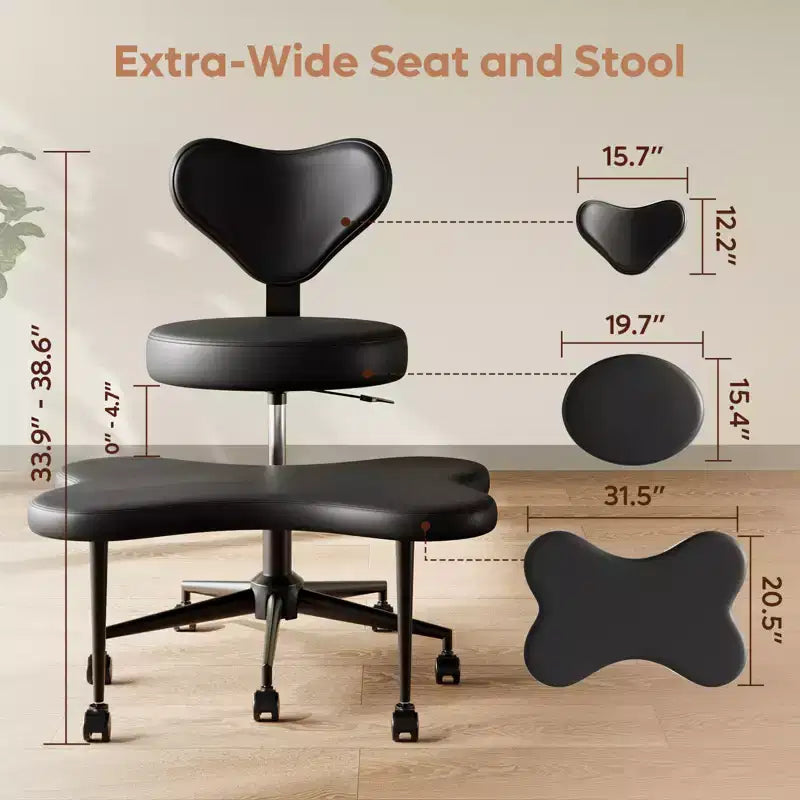 Chaise de bureau ergonomique entrecroisée, Chaise de méditation réglable en hauteur, Pivotante à 360°, Support lombaire, Chaise de travail et de bureau