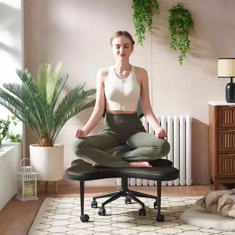 Chaise de bureau ergonomique entrecroisée, Chaise de méditation réglable en hauteur, Pivotante à 360°, Support lombaire, Chaise de travail et de bureau