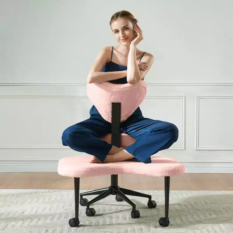 Chaise de bureau ergonomique entrecroisée, Chaise de méditation réglable en hauteur, Pivotante à 360°, Support lombaire, Chaise de travail et de bureau
