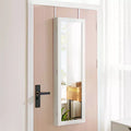 Lockable MDF Jewelry Cabinet 47x11 Inch, Mirror Armoire with LED Lights and 6 Drawers, White