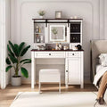 Okak Vanity Table with Lights, Farmhouse Makeup Vanity with Mirror and Lights, 41.73 Wide Vanity Table with 4 Drawers and 1 Cabinet