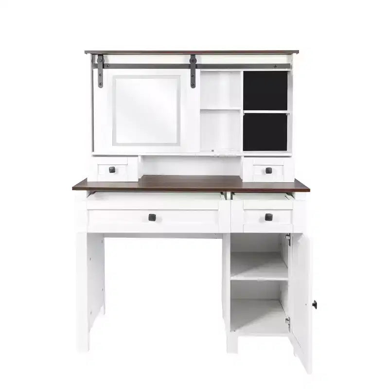 Coiffeuse avec lumières, Coiffeuse de ferme avec miroir et lumières, Coiffeuse de 106 cm de large avec 4 tiroirs et 1 placard