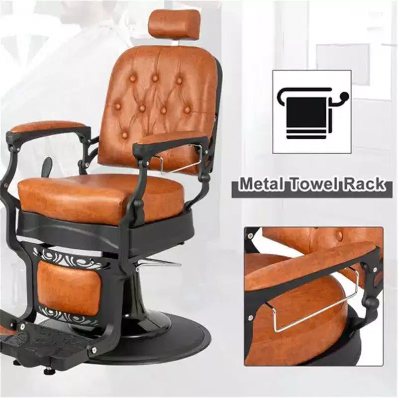 Fauteuil de barbier inclinable hydraulique robuste de style vintage avec dossier carré