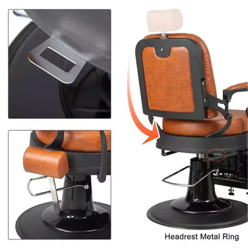 Fauteuil de barbier inclinable hydraulique robuste de style vintage avec dossier carré