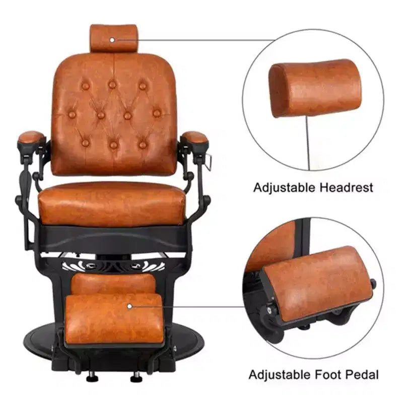 Fauteuil de barbier inclinable hydraulique robuste de style vintage avec dossier carré