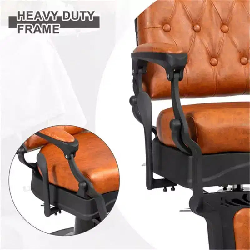 Fauteuil de barbier inclinable hydraulique robuste de style vintage avec dossier carré