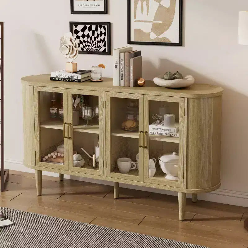 Bahut de rangement de ferme, buffet en bois, armoire d'appoint avec portes en verre et étagères réglables, noir/naturel