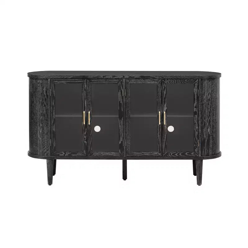 Bahut de rangement de ferme, buffet en bois, armoire d'appoint avec portes en verre et étagères réglables, noir/naturel
