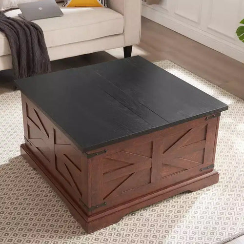 GDFStudio Alice 31.50 Square Storage Wood Coffee Table with Hinged Lift Top