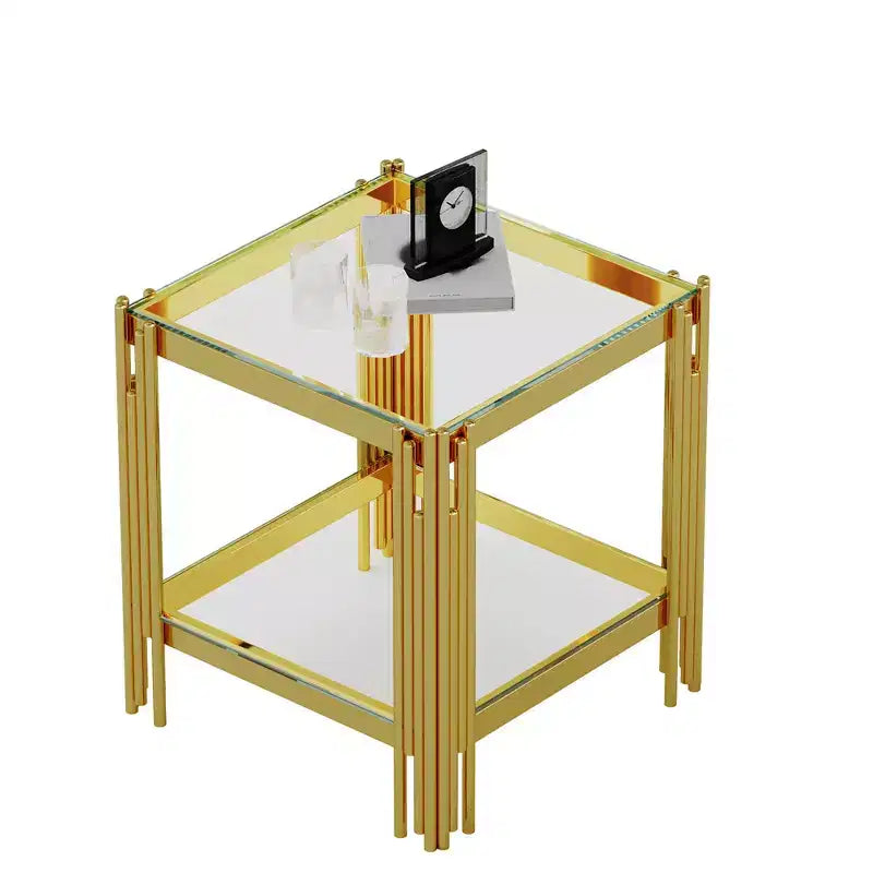 Table basse rectangulaire/carrée avec plateau en verre trempé et structure en acier pour salon/bureau, gain de place