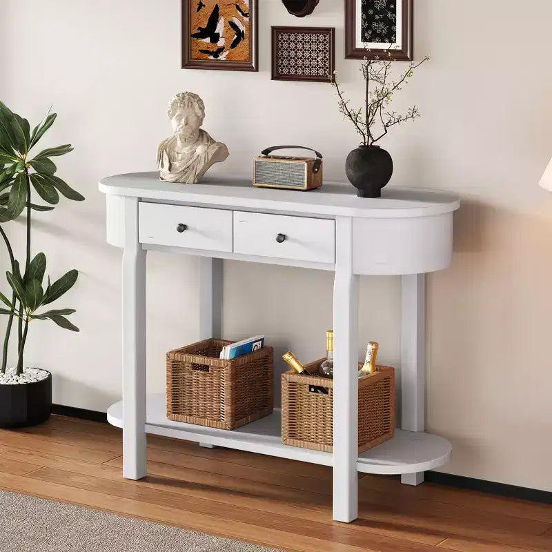Elegant Retro Console Table with Curved Design and Smooth Glaze for Entryways, Living Rooms and hallways (Antique White)