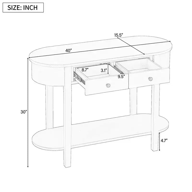 Élégante console rétro au design incurvé et finition lisse pour entrées, salons et couloirs (blanc antique)