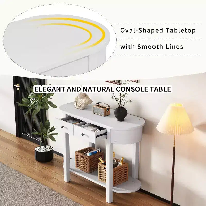 Élégante console rétro au design incurvé et finition lisse pour entrées, salons et couloirs (blanc antique)