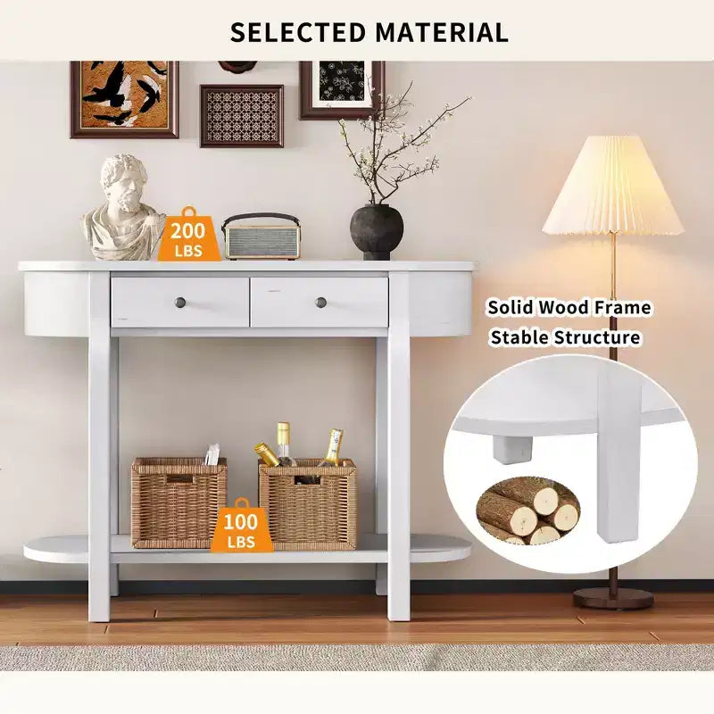 Élégante console rétro au design incurvé et finition lisse pour entrées, salons et couloirs (blanc antique)