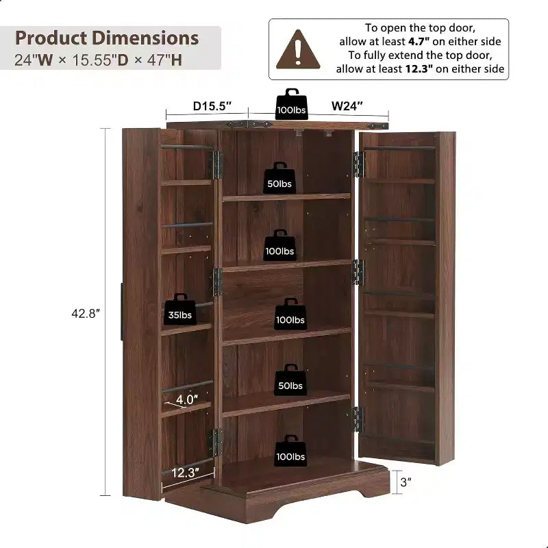 Garde-manger de cuisine de ferme avec portes de grange et étagères réglables, armoire de rangement, placard en bois rustique pour la cuisine