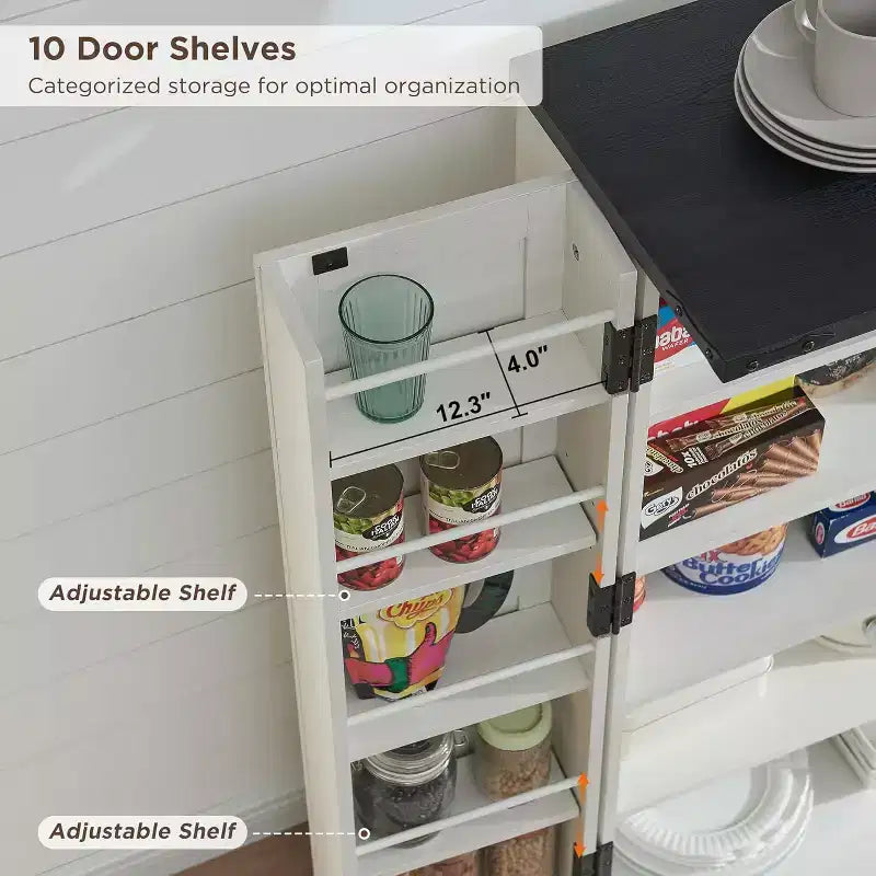 Garde-manger de cuisine de ferme avec portes de grange et étagères réglables, armoire de rangement, placard en bois rustique pour la cuisine