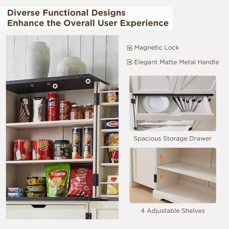 Garde-manger de cuisine de ferme avec portes de grange et étagères réglables, armoire de rangement, placard en bois rustique pour la cuisine