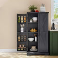 SinCiDo Farmhouse Kitchen Pantry with Barn Doors and Adjustable Shelves, Storage Cabinet, Rustic Wood Cupboard for Kitchen