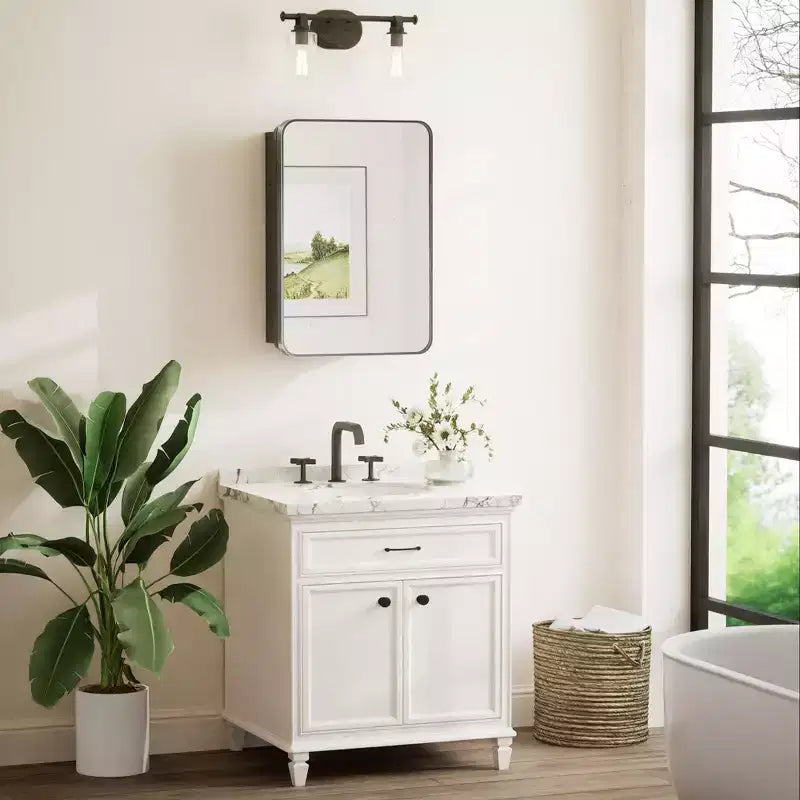 Armoire à pharmacie encastrée ou en saillie rectangulaire à cadre métallique avec miroir