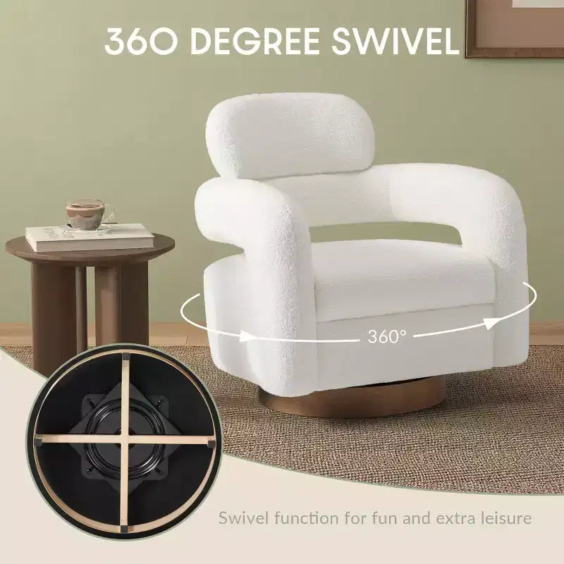 Fauteuil pivotant rond effet peau de mouton d'inspiration Mid-Century Modern