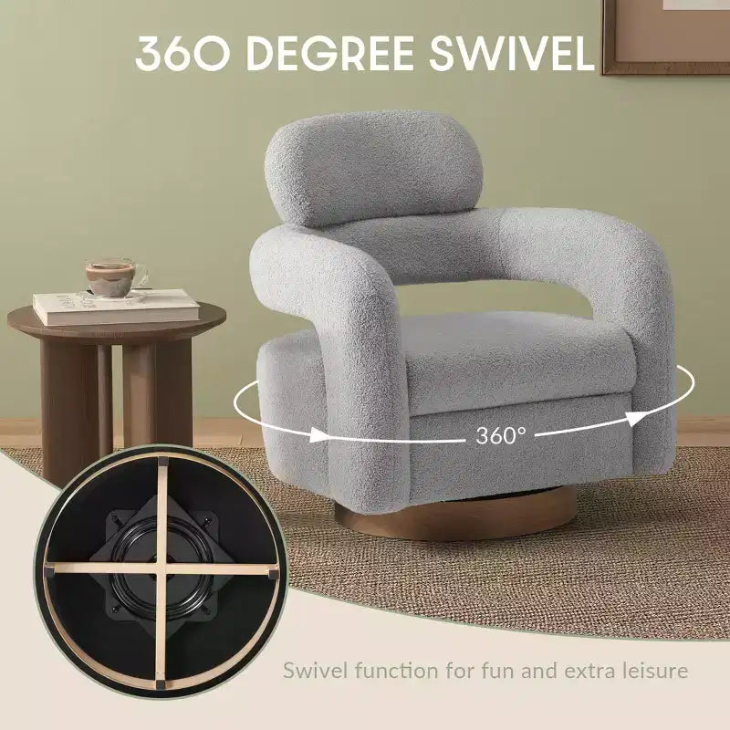 Fauteuil pivotant rond effet peau de mouton d'inspiration Mid-Century Modern