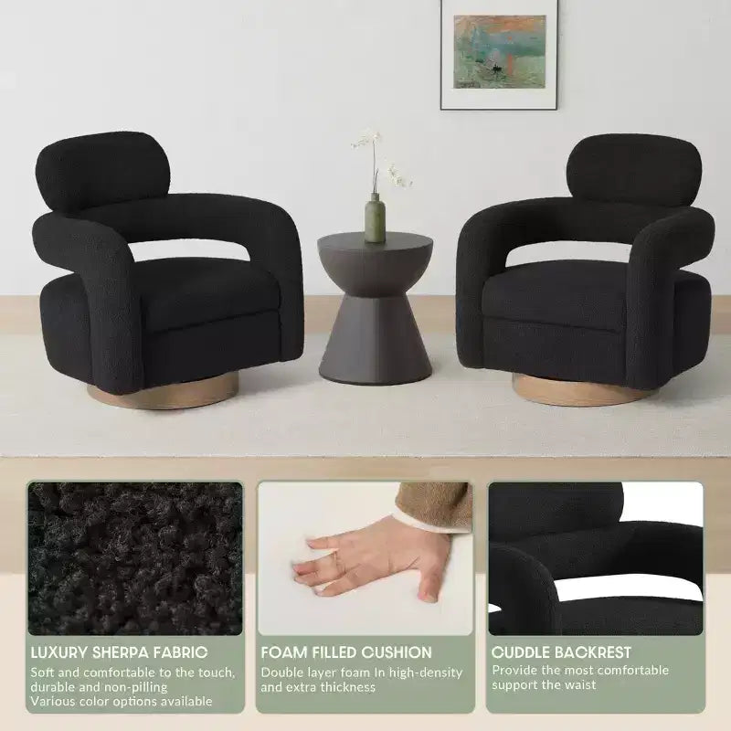 Fauteuil pivotant rond effet peau de mouton d'inspiration Mid-Century Modern
