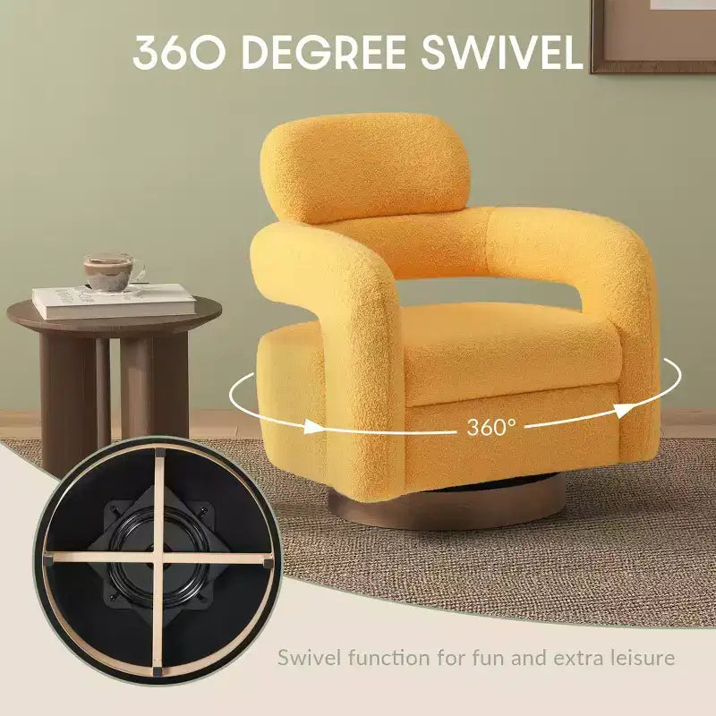 Fauteuil pivotant rond effet peau de mouton d'inspiration Mid-Century Modern