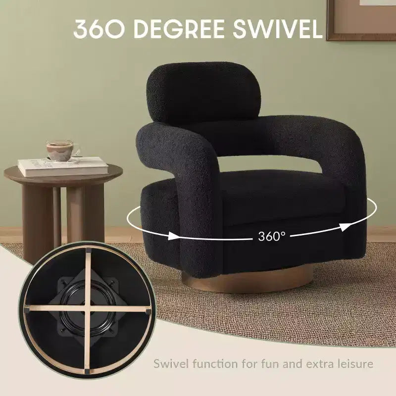 Fauteuil pivotant rond effet peau de mouton d'inspiration Mid-Century Modern