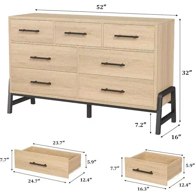 Commode à 7 tiroirs, meuble de rangement autonome à tiroirs, meuble de rangement en bois, pour salon, chambre, entrée