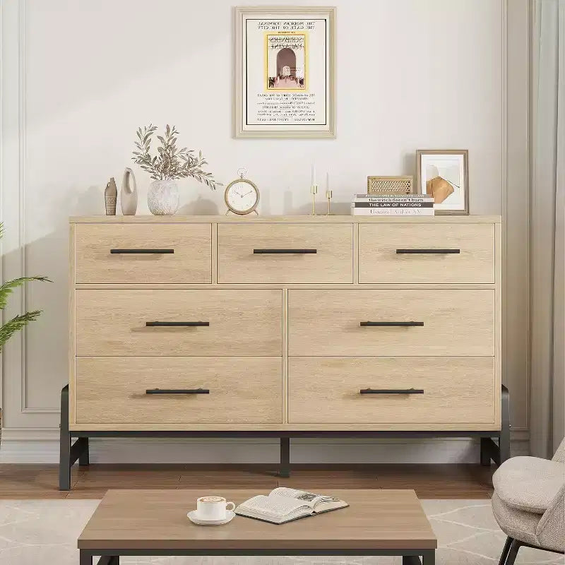 Commode à 7 tiroirs, meuble de rangement autonome à tiroirs, meuble de rangement en bois, pour salon, chambre, entrée