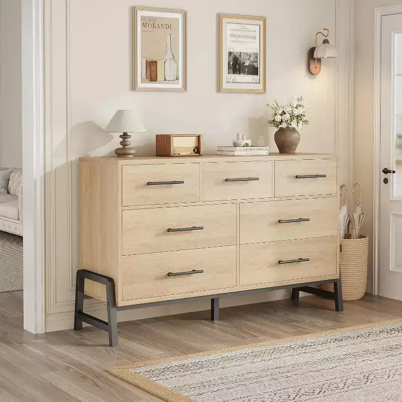 Commode à 7 tiroirs, meuble de rangement autonome à tiroirs, meuble de rangement en bois, pour salon, chambre, entrée