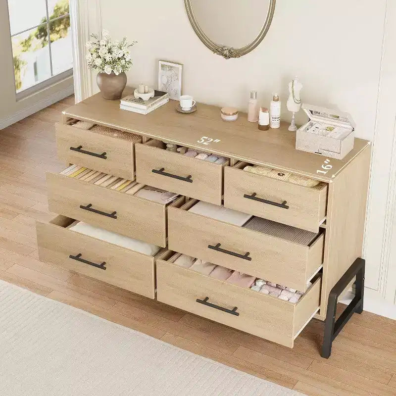 Commode à 7 tiroirs, meuble de rangement autonome à tiroirs, meuble de rangement en bois, pour salon, chambre, entrée