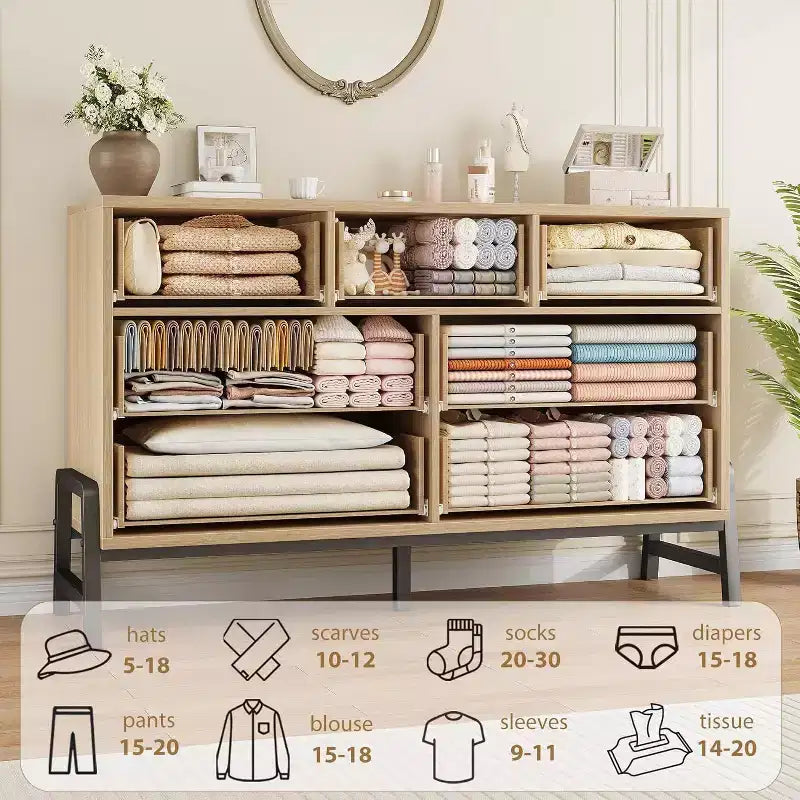 Commode à 7 tiroirs, meuble de rangement autonome à tiroirs, meuble de rangement en bois, pour salon, chambre, entrée