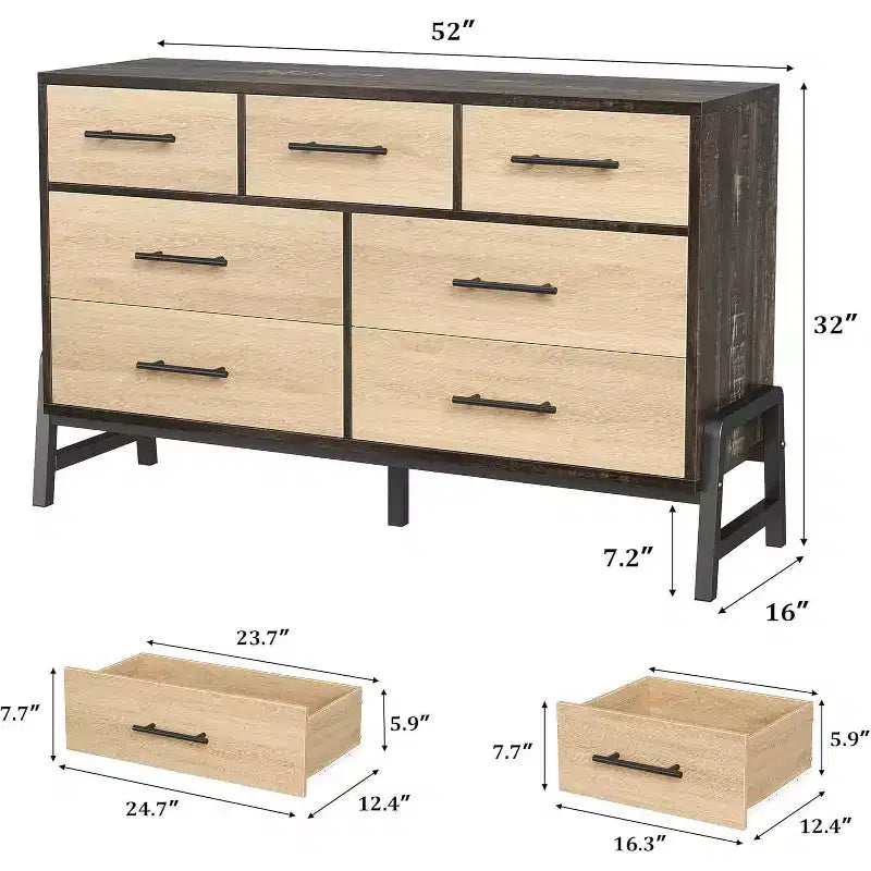 Commode à 7 tiroirs, meuble de rangement autonome à tiroirs, meuble de rangement en bois, pour salon, chambre, entrée