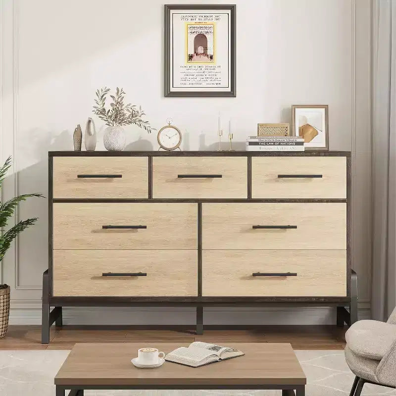 Commode à 7 tiroirs, meuble de rangement autonome à tiroirs, meuble de rangement en bois, pour salon, chambre, entrée