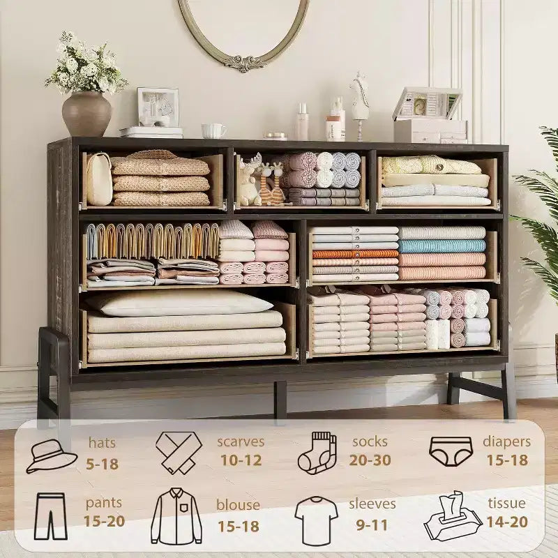 Commode à 7 tiroirs, meuble de rangement autonome à tiroirs, meuble de rangement en bois, pour salon, chambre, entrée
